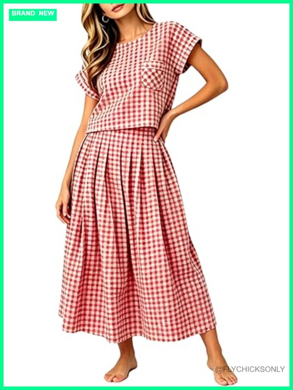 Plaid Skirt Set with Crop Top and Pockets Two Piece Outfit